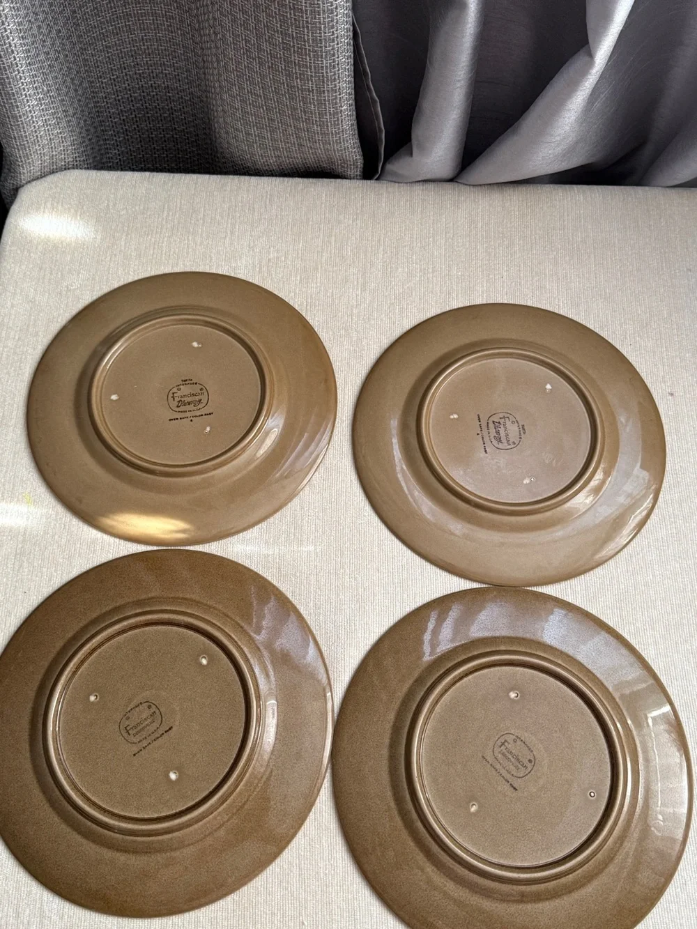 Franciscan Two-Tone Brown Stoneware Dinner Plates with Dotted Rim – Set of 4